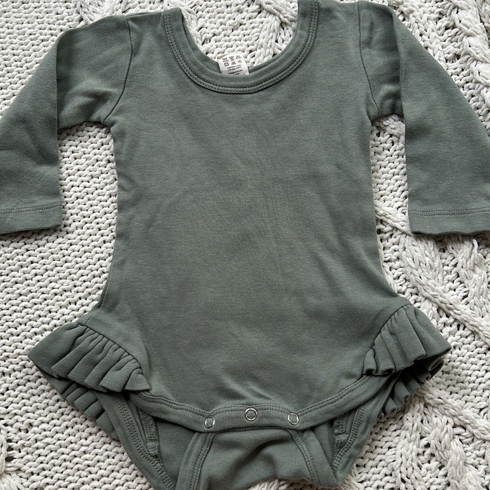 Kate Quinn Olive Ruffle Bodysuit